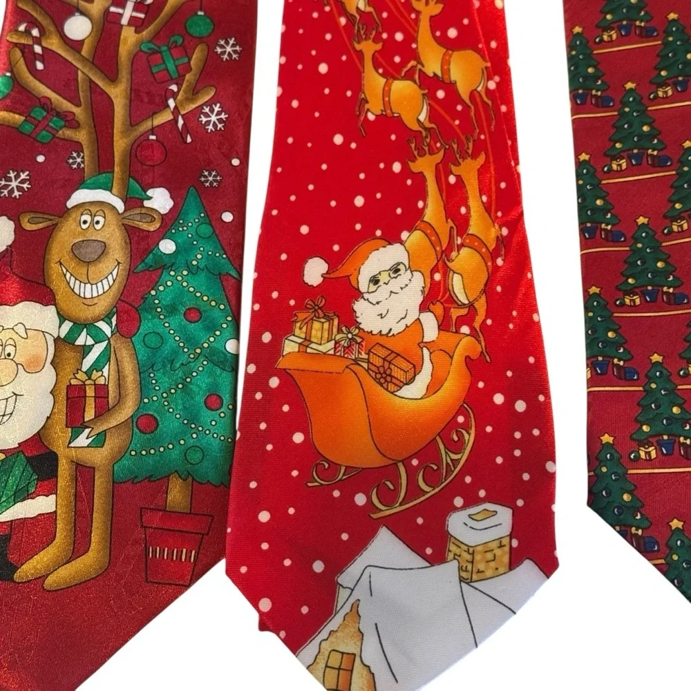 Ho ho ho Five men’s Christmas holiday ties joy snowman sleigh Santa Claus